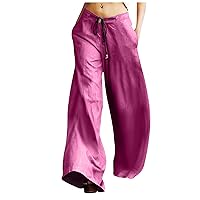 Women's Business Casual Pants Fashion Retro Casual Loose Drawstring Wide Leg Solid Sweatpants with, S-4XL
