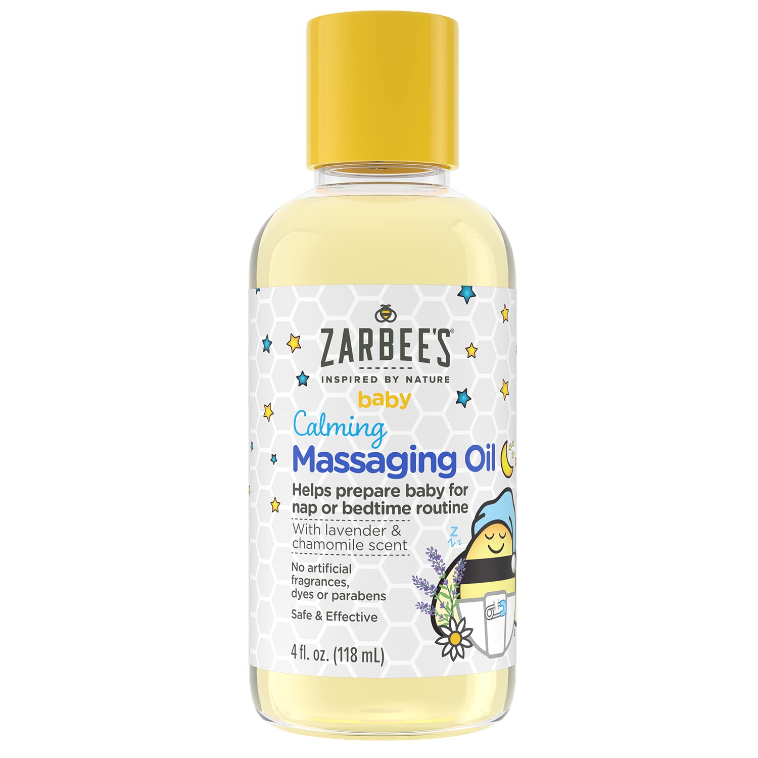 Zarbee's Baby Massage Oil, Calming and Soothing with Lavender and Chamomile to Help Sleep, 4oz Bottle