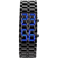 Luxury Men’s and Women's Stainless Steel Bracelet Watches Blue LED Lamp Black Volcanic Lava Style Fashion Casual Sports Watch