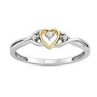 1/20 cttw White Diamond Heart Center Criss Cross shank Ring crafted in 10KT Rose Gold Real Diamond Ring for Women
