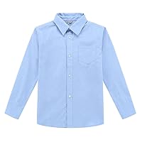 Bienzoe Boys Long Sleeve Shirt: Kids School Uniform Button Down Oxford Tops