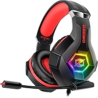 [2024 New] Gaming Headset for PC, PS4, PS5, Xbox Headset, Gaming Headphones with Noise Cancelling Flexible Mic Memory Earmuffs RGB Light for Phone, Switch, Mac -Red