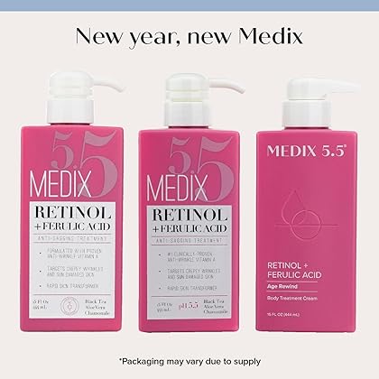 Medix 5.5 Retinol Body Lotion Firming Moisturizer & Crepey Skin Care Treatment, Anti Aging Retinol Body Cream Targets Look Of Wrinkles, Sagging Skin, Stretch Marks, & Sun Damaged Dry Skin, 15 Fl Oz