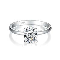 Solitaire Moissanite Engagement Ring, 1CT D Color VVS1 Clarity, 925 Sterling Silver with 18K White Gold Plated, Ideal Gift for Women