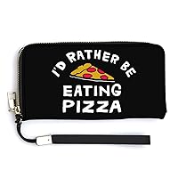 I'd Rather Be Eating Pizza Print RFID Blocking Wallet Slim Clutch Wristlet Travel Long Purse for Women Men