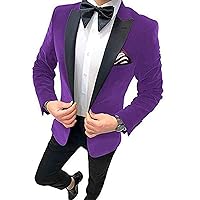 Velvet Men Suits Peak Lapel (Jacket+Pants) Slim Fit Blazer Wedding Grooms Tuxedo