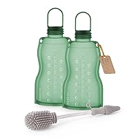 haakaa Silicone Breast Milk Storage Bag 9 oz&Bottle Brush Set-No Leak Reusable Freezer Milk Collector Bag|Double-Ended Soft Silicone Bristles for Breast Pumps