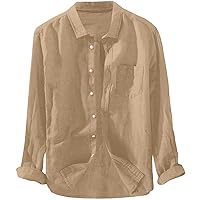 Linen Clothes,Long Sleeve Casual 2024 Plus Size Shirt Standing Collar Button Summer Trendy Blouse Top Tees