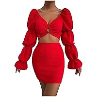 tuduoms Women's Sexy Two Piece Summer Outfits Club Bodycon Dress Set off Shoulder Hollow Out Crop Top with Ruched Mini Skirt