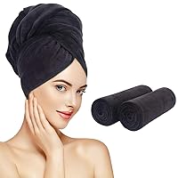 SUNLAND Microfiber Hair Drying Towel 2 Pack Super Absorbent Quick Dry Magic Hair Turban for Drying Long Hair Soft and Large 20 inch X 40 inch Black
