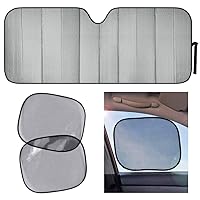 Motor Trend AS-311+SS-002 Gray Front Windshield Sun Static Cling Side Window Shade-Accordion Folding Auto Sunshade for Car Truck SUV 58 x 24 Inch