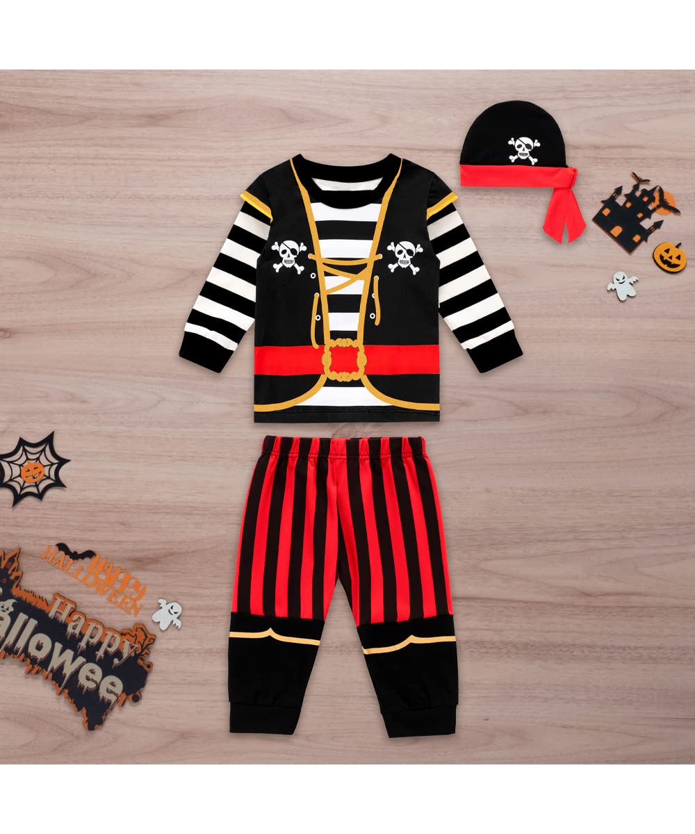 3Pc Toddlers Boys Outfits Halloween Pirate Costume Striped Trousers Kids Long sleeved Clothes with Hat