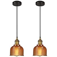 2-Pack Mini Glass Pendant Light Fixtures, Kitchen Island Glass Lighting Ceiling Hanging with Adjustable Lanyard, Globe Pendant Light for Dining Room Table Bar Sink Hallway, Brown