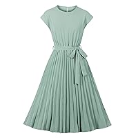 Wellwits Women's Cap Sleeves Pleated 40s 50s Vintage Dress