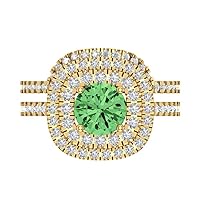 Clara Pucci 1.8ct Round Cut Simulated Green Diamond 18K Yellow Gold Halo Solitaire W/Accents Engagement Bridal Wedding ring band Set