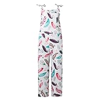Summer Jumpsuit for Women Fashion Sweet Refreshing Loose Casual Print Adjustable Tie Up Jumpsuit