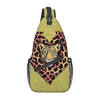 Sling Backpack Bag Leopard Heart Wallpaper Print Crossbody Chest Bag Adjustable Shoulder Bag Travel Hiking Daypack Unisex