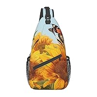 Sunflower with Butterfly Sling Bag Lightweight Crossbody Bag Shoulder Bag Chest Bag Travel Backpack for Women Men