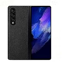 Case For Galaxy Z Fold 3,Galaxy Z Fold 3 5G Case,Luxury Shockproof Premium Genuine Leather Case,Lightweight Slim Protective Cover Scratch-Resistant Phone Case For Samsung Galaxy Z Fold 3 5G (Black)