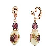 1928 Jewelry Rose Purple Crystal Bead Flower Drop & Dangle Earrings