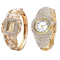 Weicam 2Pc Wholesale Watches Women Girls Golden Crystal Bangle Bracelet Analog Quartz Wrist Watch Gifts for Lady