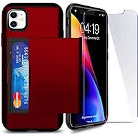 SUPBEC iPhone 11 Case with Card Holder and[ Screen Protector Tempered Glass x2Pack] i Phone Wallet Case Cover with Shockproof Silicone TPU + Anti-Scratch Hard PC - Full Protective-2019-6.1