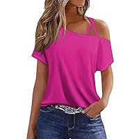 Off The Shoulder Tops for Women Summer 2024 Trendy Short Sleeve Casual Shirts Fashion Gradient Print Sexy T-Shirt