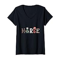 Womens Nurse Christmas Stethoscope Nurses Xmas Pajamas Women V-Neck T-Shirt