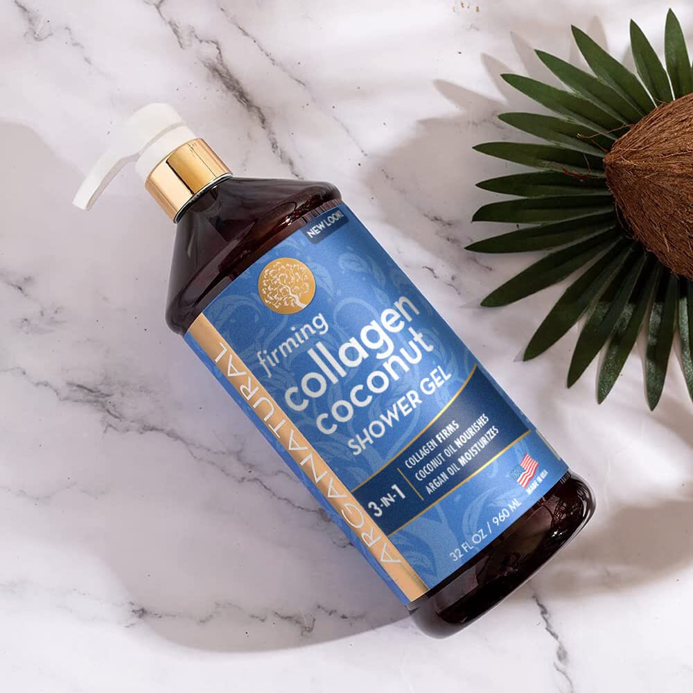 Arganatural Firming Collagen Coconut Shower Gel, Moisturizing Body Wash with Argan Oil (32 Ounces/960 Milliliters)
