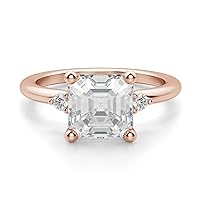1 CT Asscher Cut Colorless Moissanite Engagement Rings for Women, Classic Handmade Moissanite Diamond Bridal Wedding Rings, Anniversary Propose Gift Her