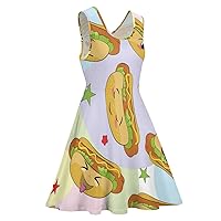 Hot Dogs Emoticons Sleeveless Swing Dress Beach Mini for Women Print