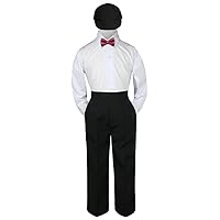 4pc Formal Baby Toddler Boy Burgundy Bow Tie Black Pants Suit Hat S-4T (L:(12-18 months))