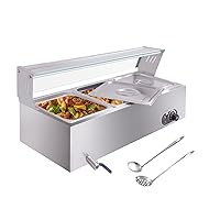 3-Pan Commercial Food Warmer, Electric Steam Table 12QT/ Pan, 1500W Countertop Stainless Steel Buffet Bain Marie with Tempered Glass Cover, Temperature Control for Buffet Party Restaurant