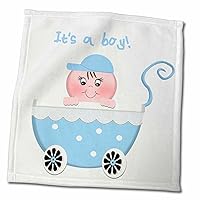 3dRose Cute Blue Polka dot Its a Boy Baby Buggy Stroller - Towels (twl-155269-3)