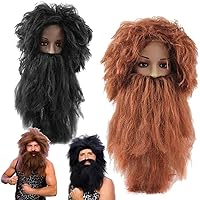 Wig & Beard Show dressed up wig native wild man Halloween carnival long Prophet Old Biker（black）