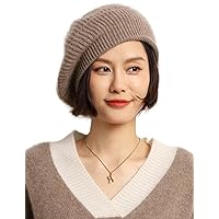 Cashmere Berets Hats Women Winter Warm Merino Wool Knitted Oversized Beige Beanie