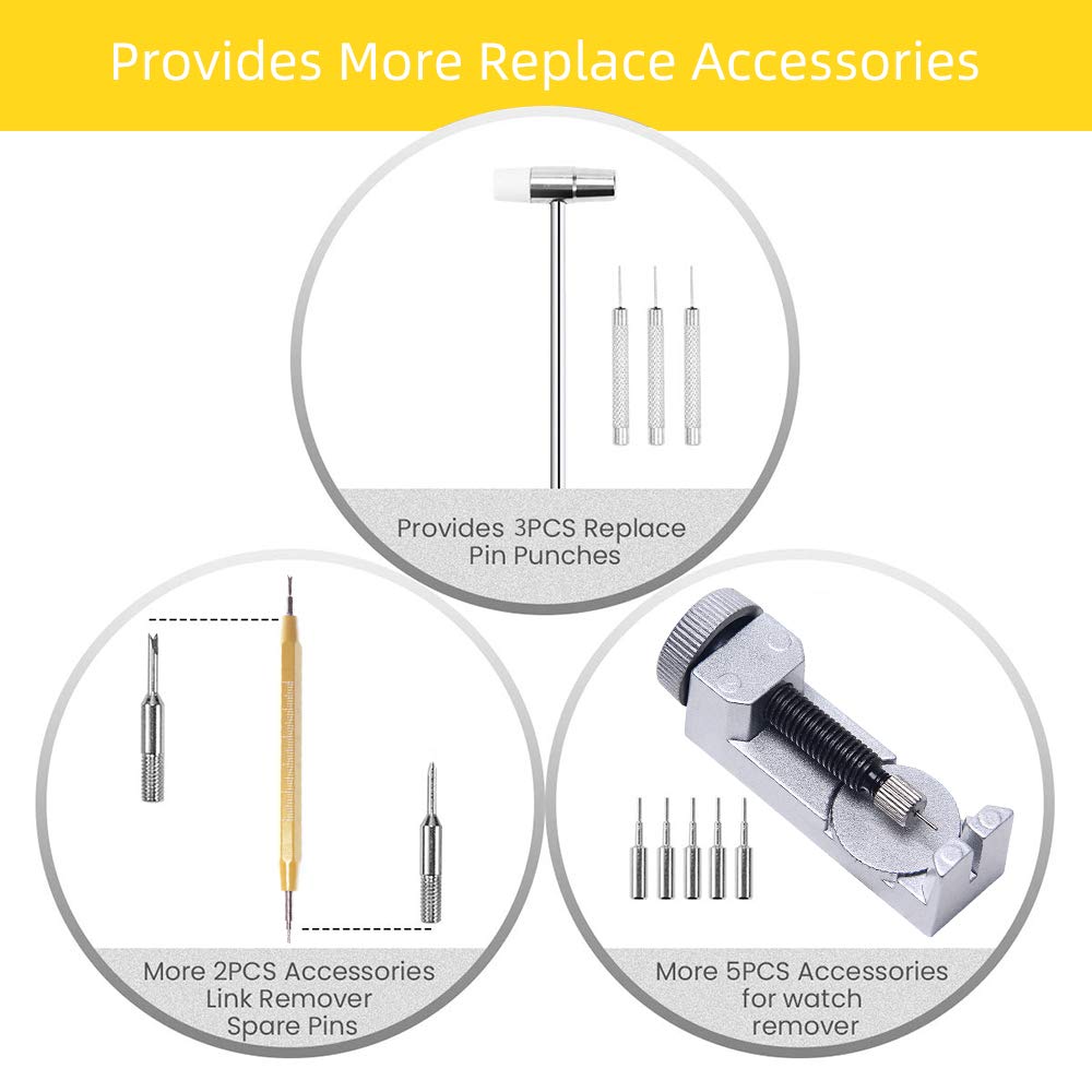 Watch Repair Kit Professional Deluxe Set, with Batteries Replacement Tool Kit, Watch Link Removal Tool, Watch Back Case Opener Tool, Spring Bar Tool for Watch Band and Instruction Manual