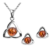 Amber Set Sterling Silver Celtic Earrings Pendant Necklace 18 Inches