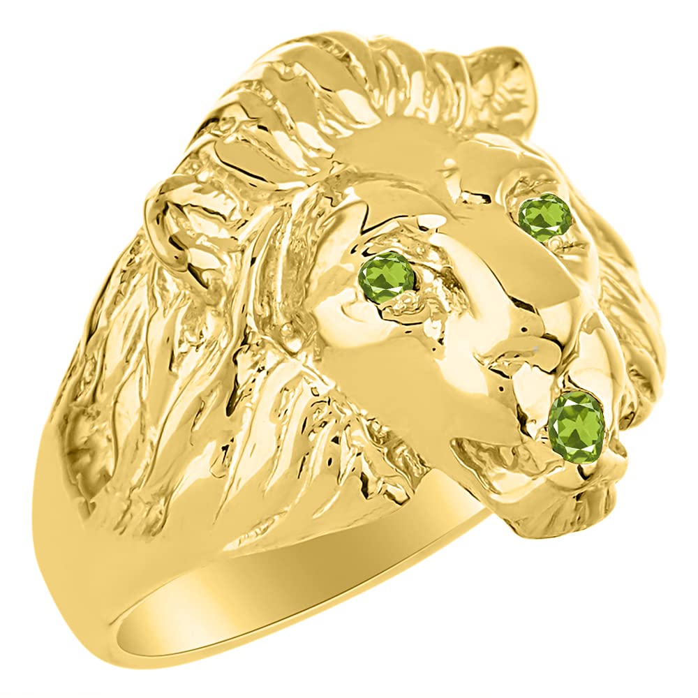 Lion Head Ring Color Stone Birthstones in Eyes and Mouth Fun Designer Conversation Starter Rings For Men Men's Rings Gold Rings Sizes 6,7,8,9,10,11,12,13 Mens Jewelry 14K Yellow Gold