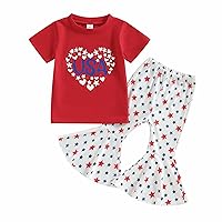 Fall Outfits Kids Independence Day Suit Girls USA Print Short Sleeved Top Star Flared Crop Top Hoodies (Red, 3-4 Years)
