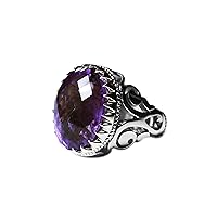 HUGE Natural Amethyst Ring-Sterling Silver Ring-925K Statement Ring-Signet Mens Ring-Purple Amethyst Jewelry-Engagement Ring Gift For Him - February Birthstone
