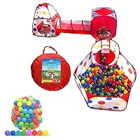 Playz 5pc Kids Play Tent, Crawl Tunnels and Ball Pit Popup Tent and Playz 200 Soft Mini Ball Pit Balls
