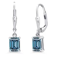 Gem Stone King 925 Sterling Silver Gemstone Birthstone Drop Dangle Earrings | Emerald Cut 7X5MM Leverback Earrings for Women