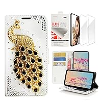 STENES Bling Wallet Phone Case Compatible with Samsung Galaxy A13 5G - Stylish - 3D Handmade Peacock Design Leather Cover with Screen Protector [2 Pack] - Black