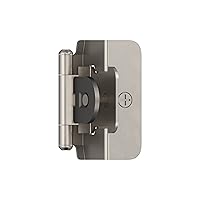 Double Demountable Cabinet Hinge | 1/2 inch (13 mm) Overlay Hinge | Satin Nickel | 2 Pack | Self-Closing Hinge | Cabinet Door Hinge
