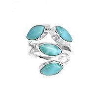 Marquise Natural Larimar Gemstone Sterling Silver Ring Wedding Jewelry