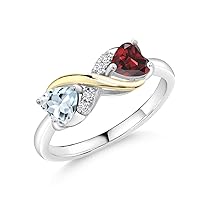 Gem Stone King 925 Sterling Silver and 10K Yellow Gold Sky Blue Aquamarine Red Garnet and Lab Grown Diamond Women Ring (1.06 Cttw, Gemstone Birthstone, Available In Size 5, 6, 7, 8, 9)