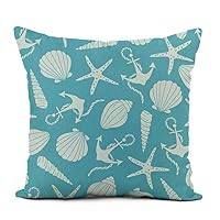 Linen Throw Pillow Cover Seashells Sea Stars and Anchors Colorful Marine Starfishes Shells Home Decor Pillowcase 16x16 Inch Cushion Cover for Sofa Couch Bed and Car