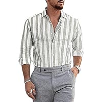 Mens Striped Shirt Vintage Button Up Long Sleeve Casual Dress Shirts Regular Fit Big & Tall Retro Cotton T-Shirts
