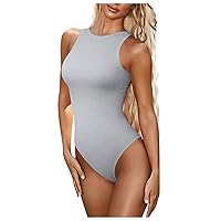 Tank Top Bodysuit Women Sexy Knit Ribbed Leotard Body Suit for Going Out Sleeveless Racerback Halter Unitard Tops